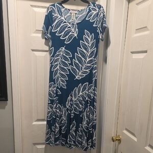 Blue and White Leaf Print Dress
